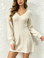 Load image into Gallery viewer, Sexy V-Neck Cable Knit Sweater Dress Short Women N6G280