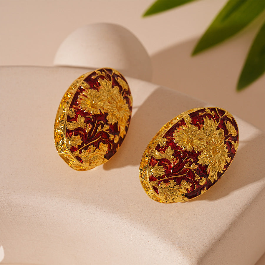 Vintage Enamel Floral Stud Earrings Silver Posts S5P200