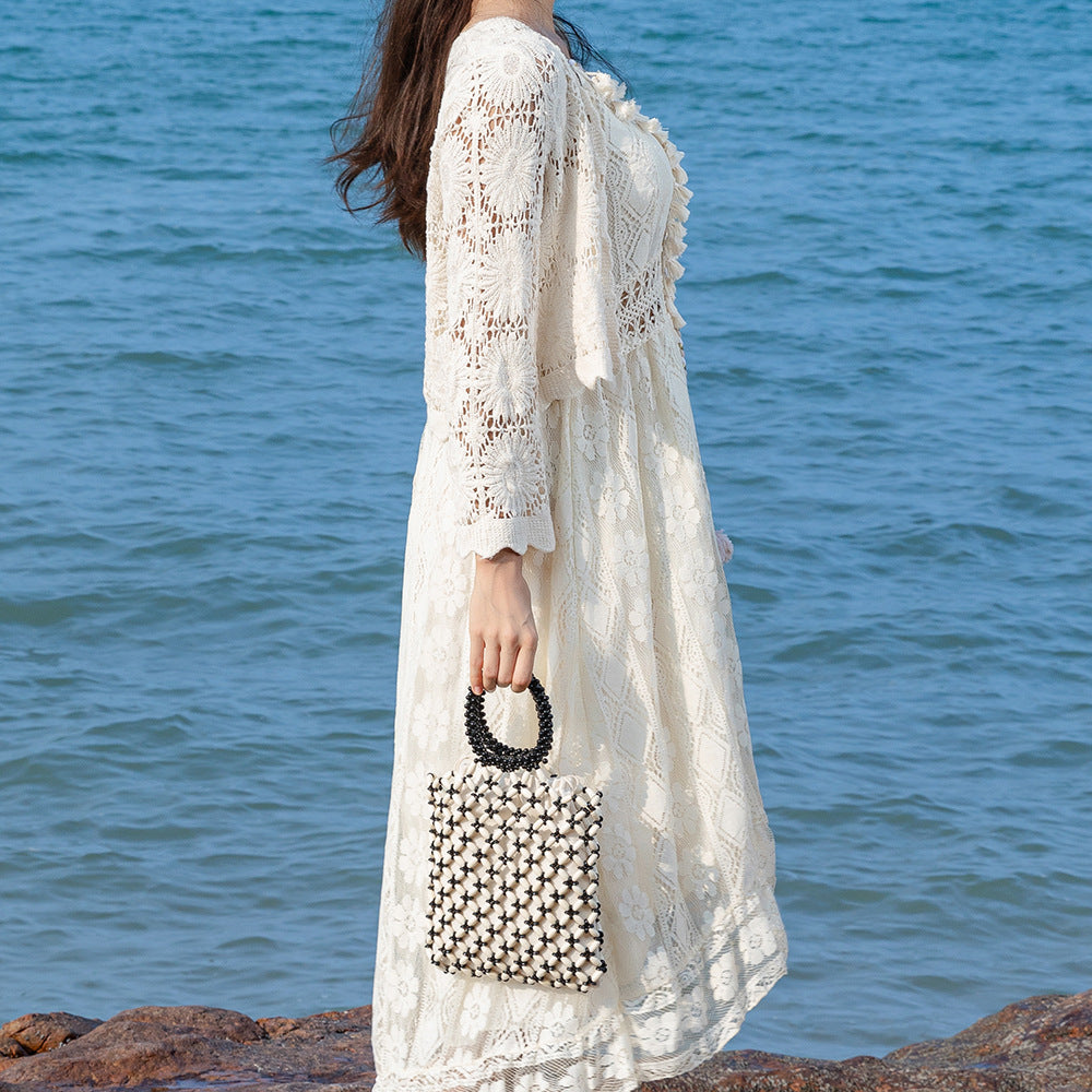 Handwoven Maple Hollow Bead Tote Beach Women S5P967