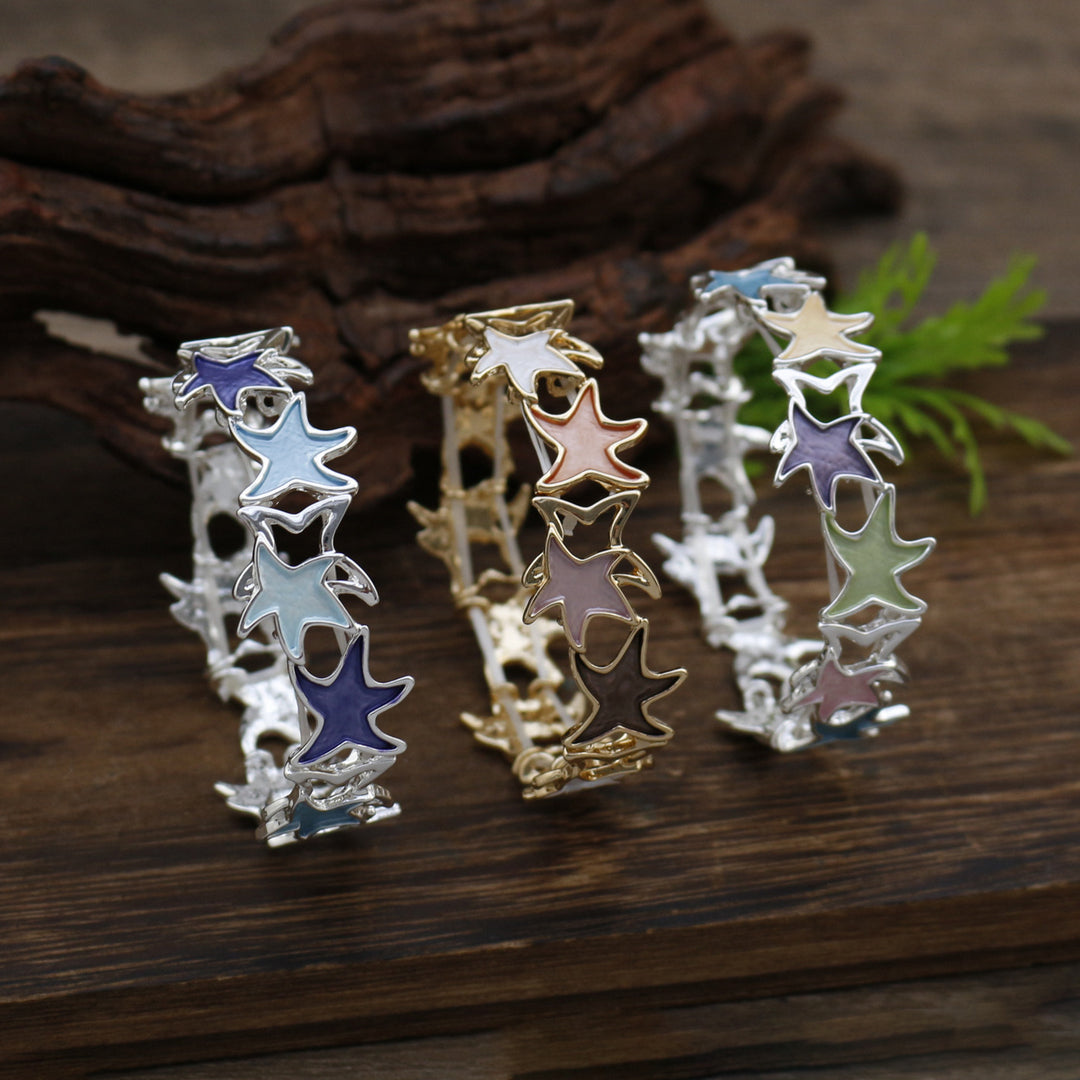 Zinc Alloy Enamel Star Hollow Stretch Bangle Women N6F286