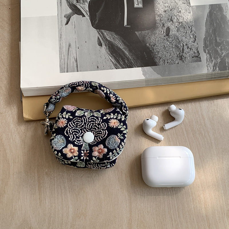 Floral Embroidered Cotton Linen Mini Coin Purse N6J269