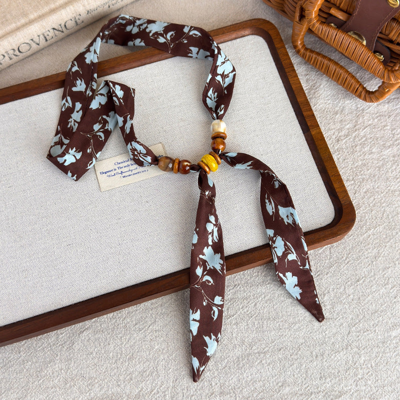 Vintage Paisley Polka Dot Beaded Scarf Necklace N6G237