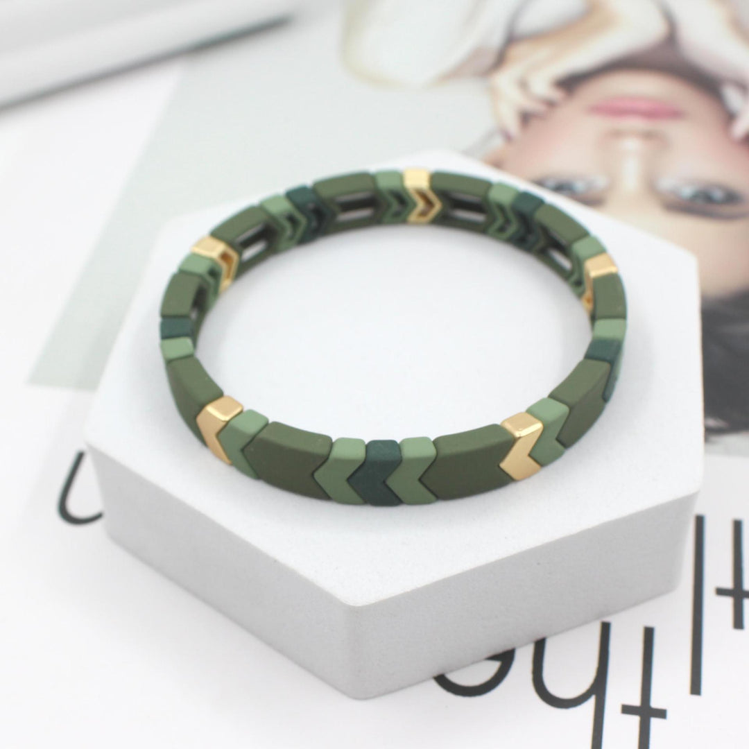 Frosted Geometric Beads Bangle Stove-Enameled Alloy S5P038