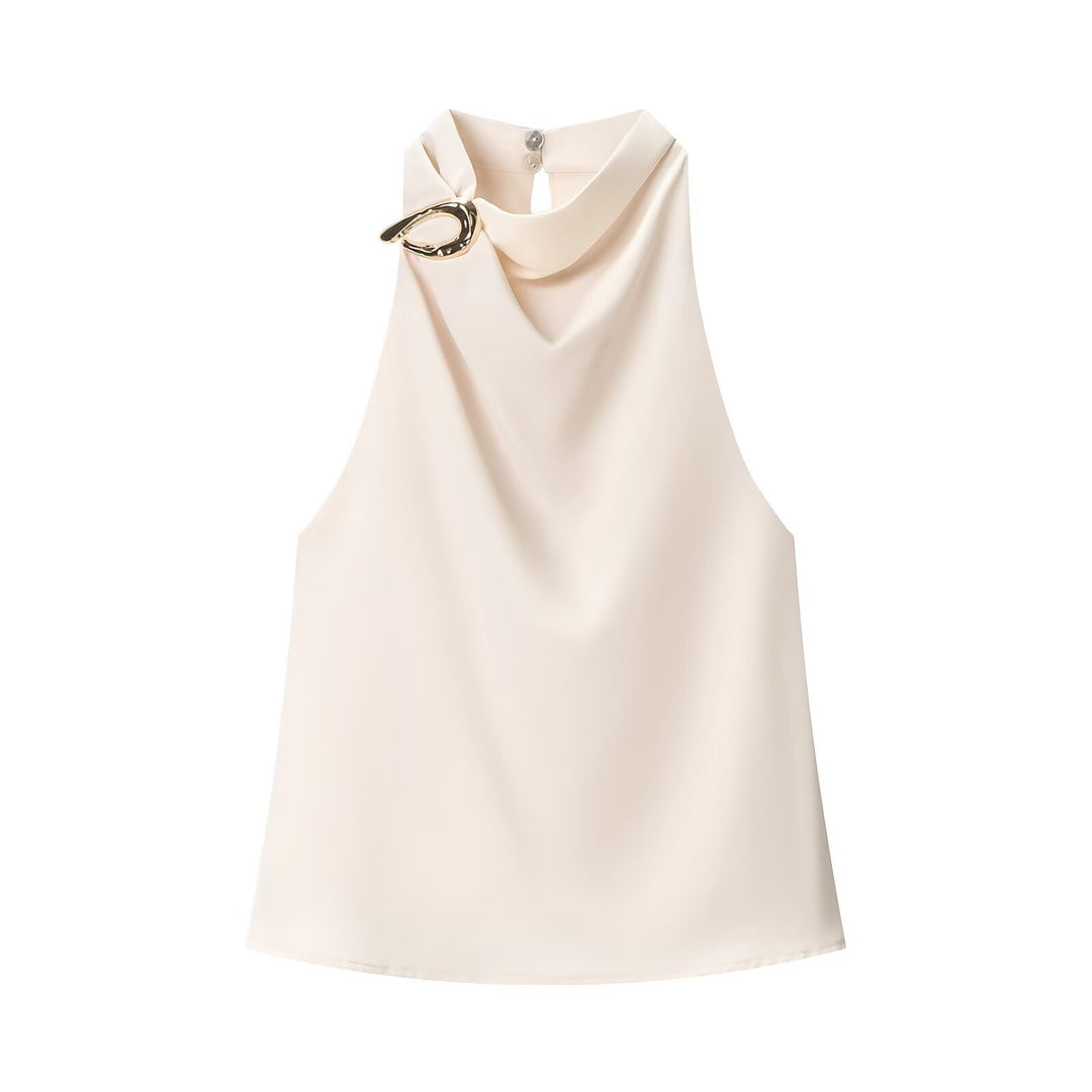 Golden Halter Neck Sleeveless Top Women N6C271