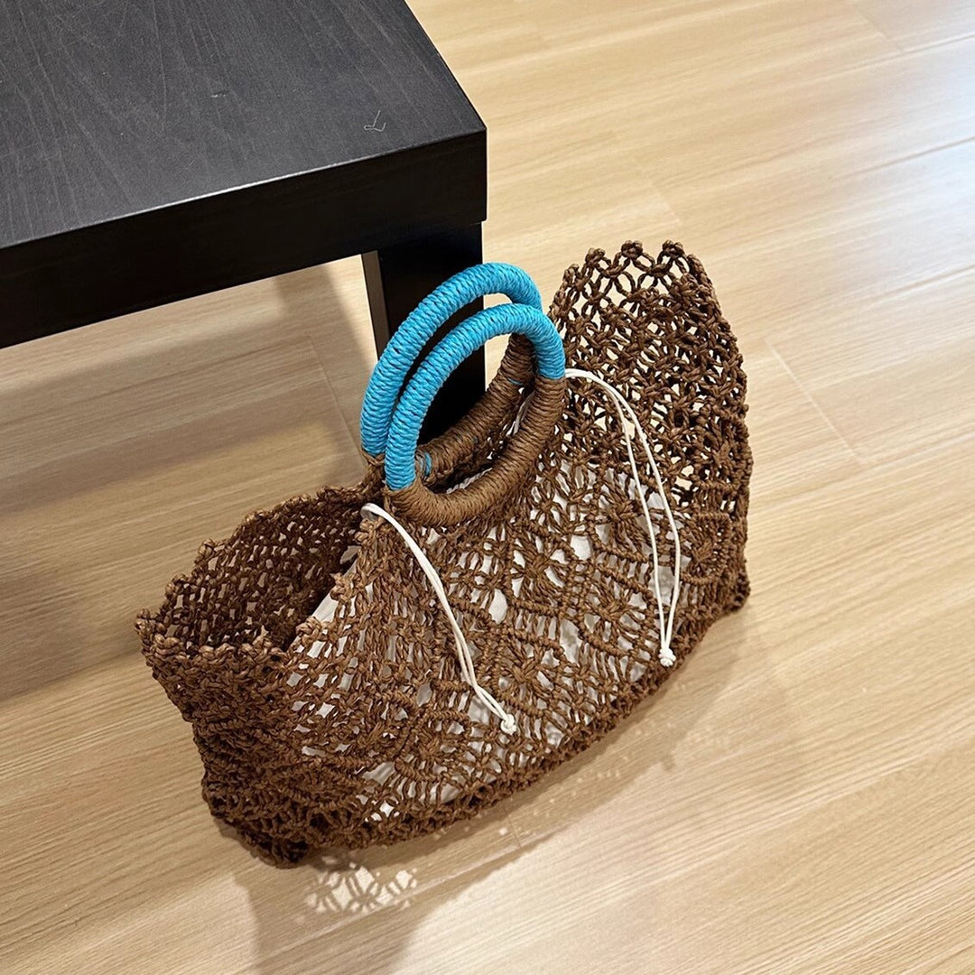 Openwork Paper Fiber Beach Tote Dark Brown  S5P275