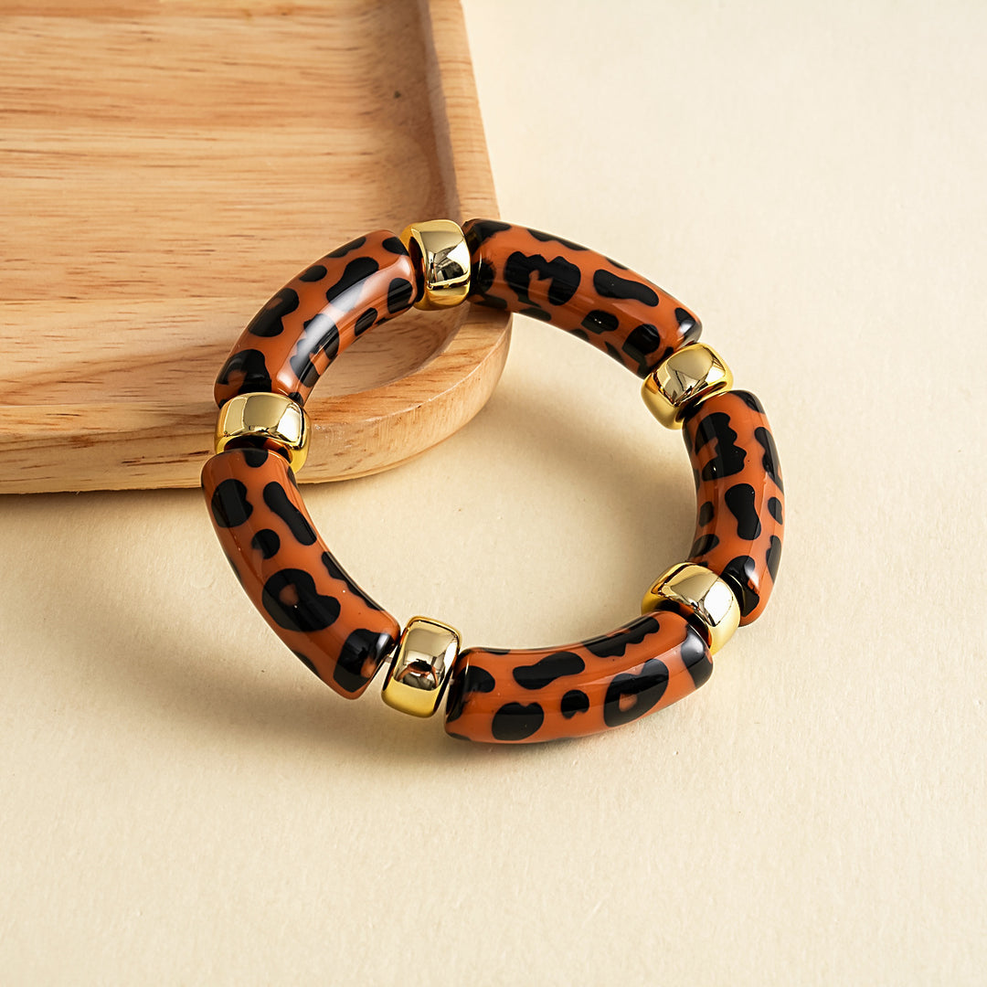 Womens Leopard Print Acrylic Beaded Bracelet N6K126