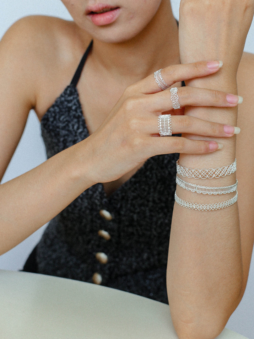 Lace Stripe Adjustable Cuff Bracelet Women N6C007