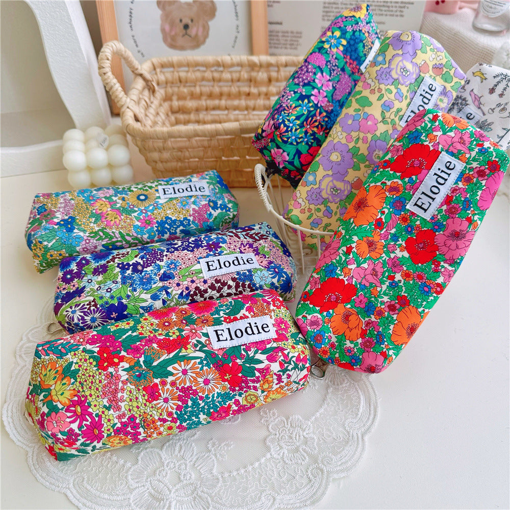 Vintage Floral Cotton Pencil Case YKK Zipper N6F152