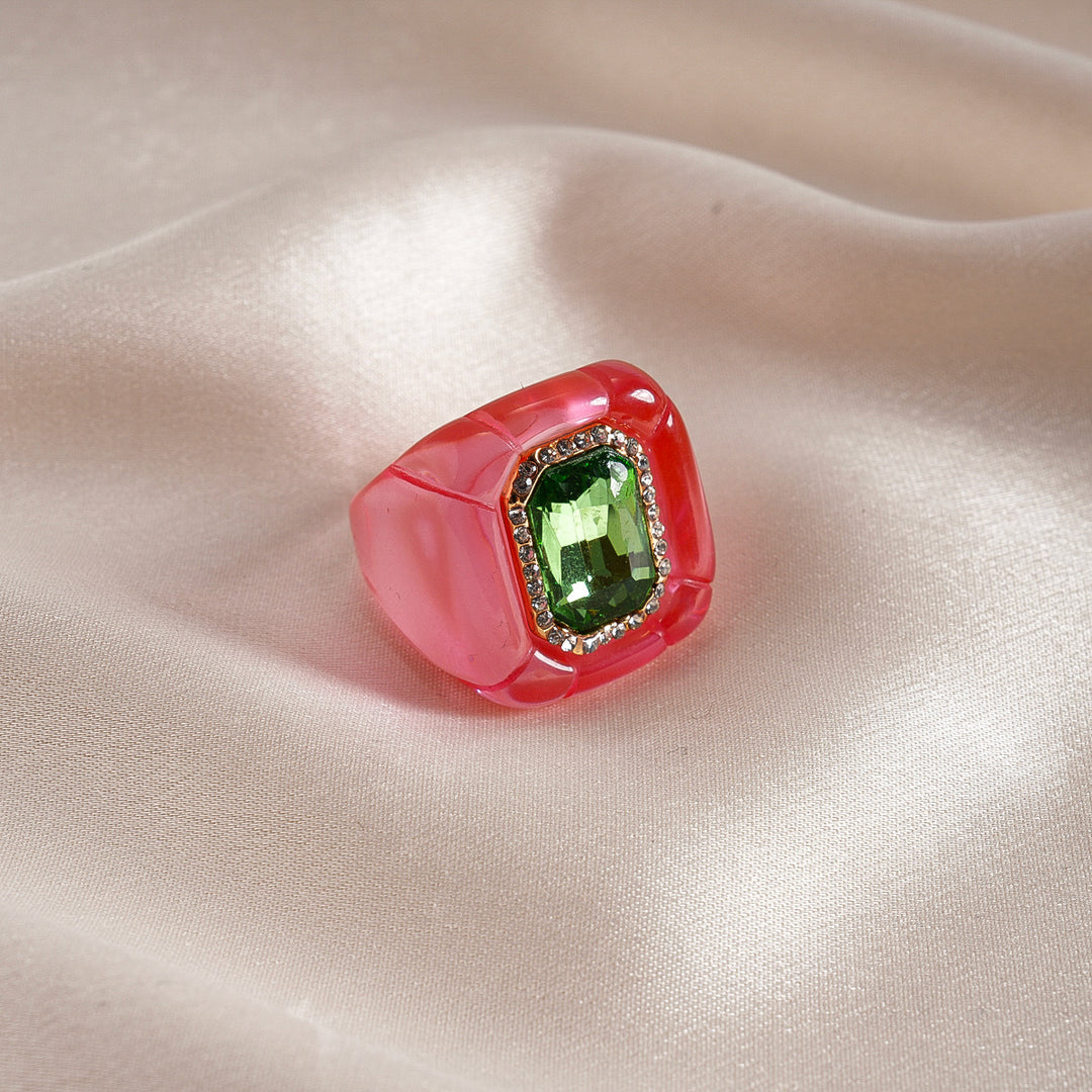 Womens Vintage Rhinestone Hexagon Resin Ring N6K191