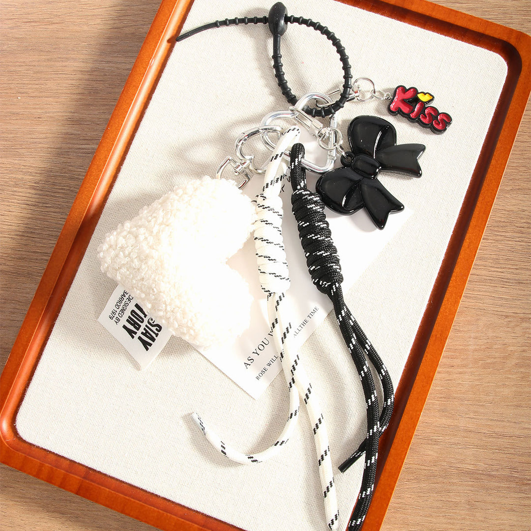 Simple Heart Bow Woven Rope Bag Charm Keychain S5P926