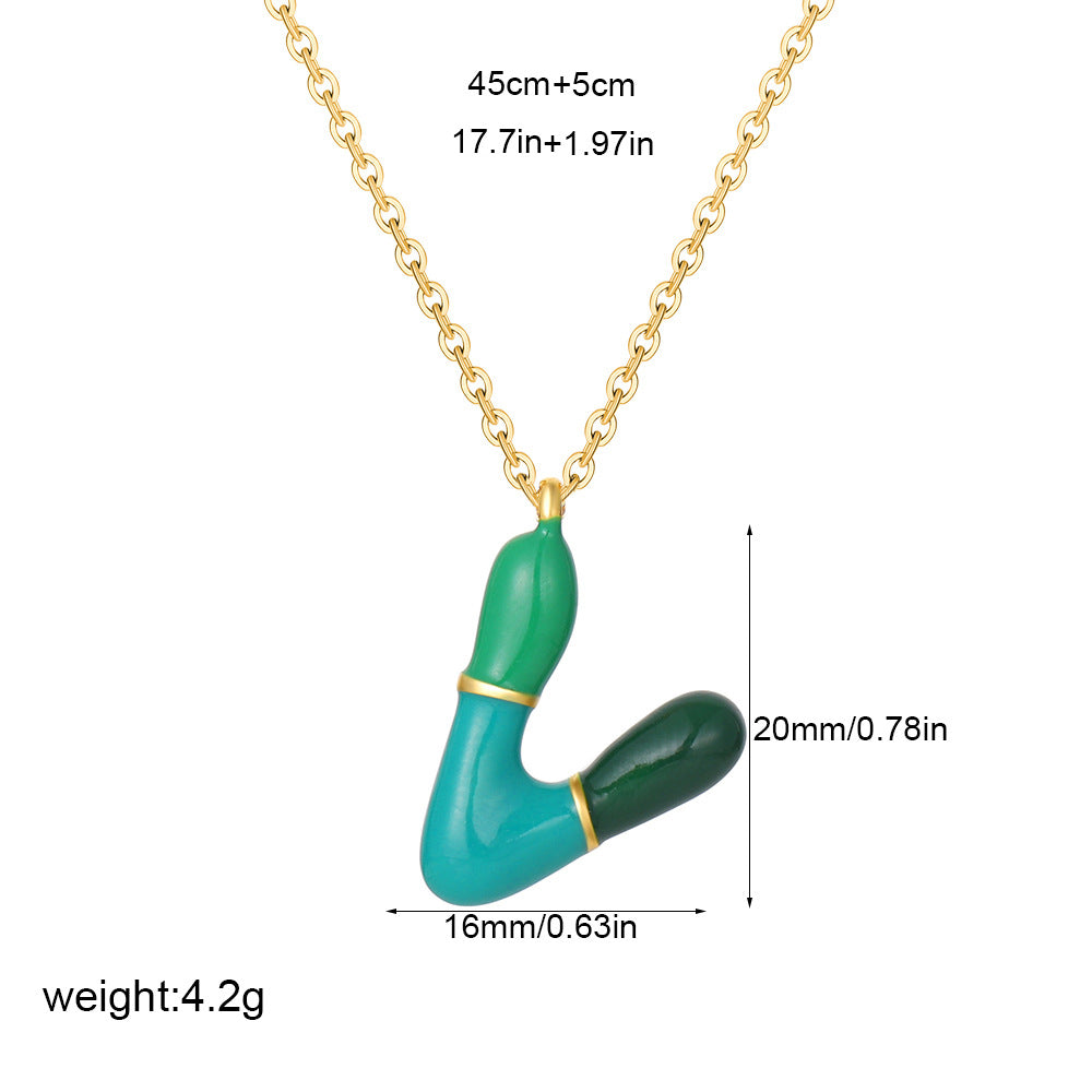 Alphabet Enamel Capsule Necklace Steel Gradient Color S5P234