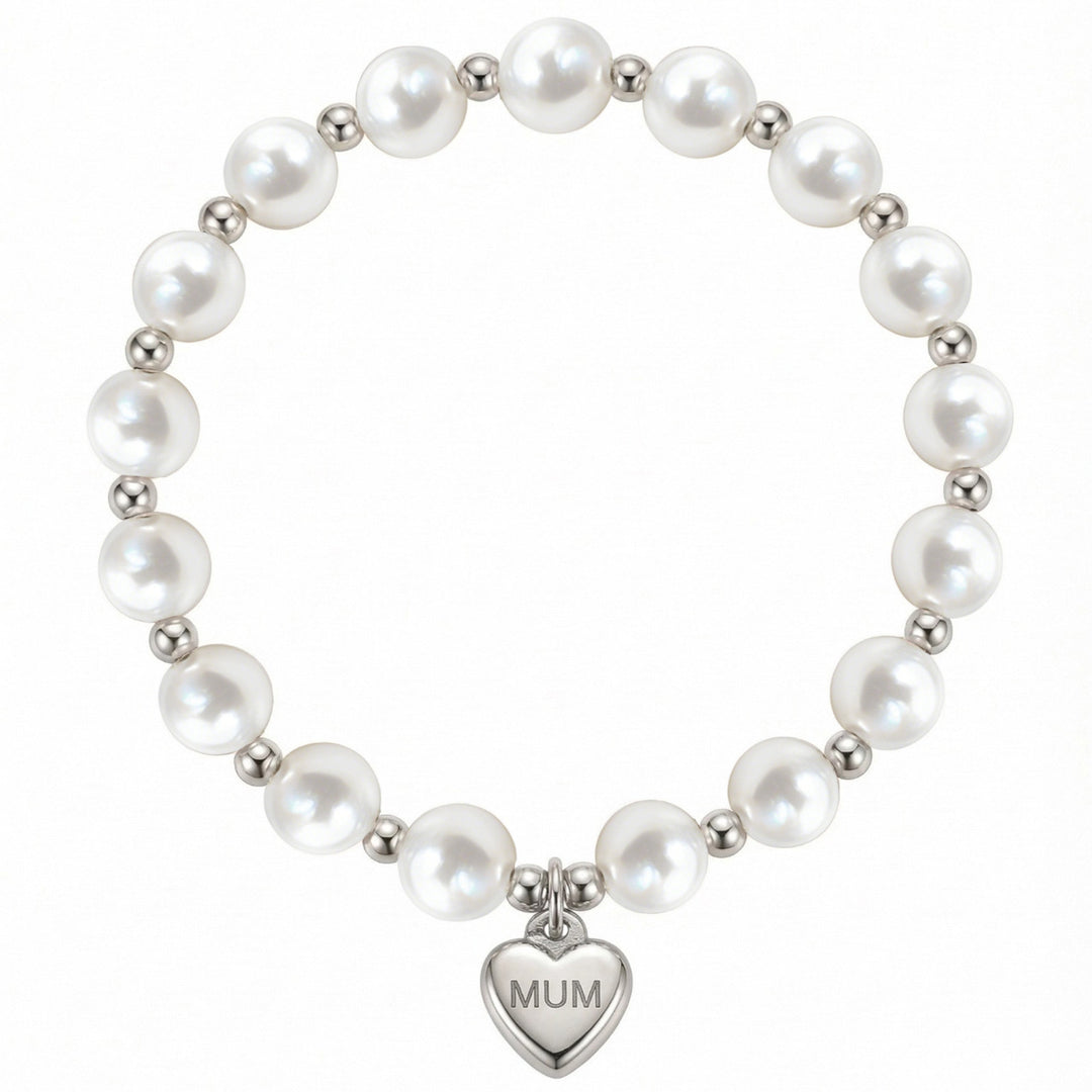 Stainless Steel MUM Heart Pearl Bead Bracelet Women N6D529