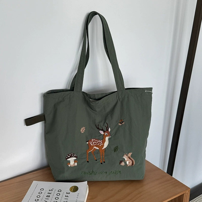 Cartoon Embroidered Nylon Shoulder Tote S5P380