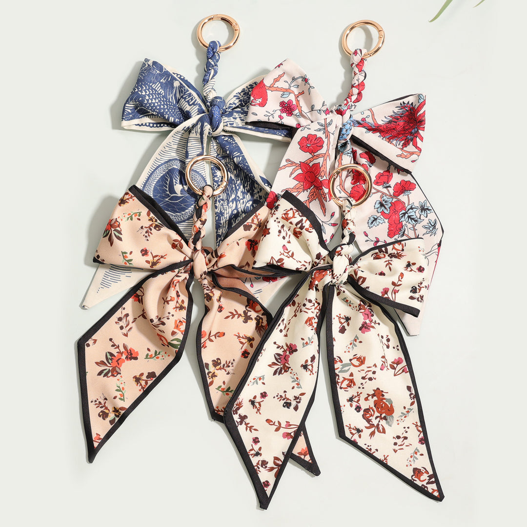 Handwoven Silk Scarf Bow Keychain Bag Charm N6G056