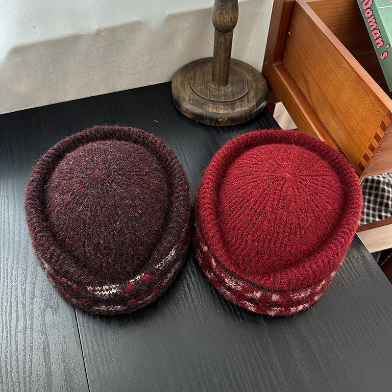 Fair Isle Jacquard Pillbox Hat Knit Cap Women N6G211