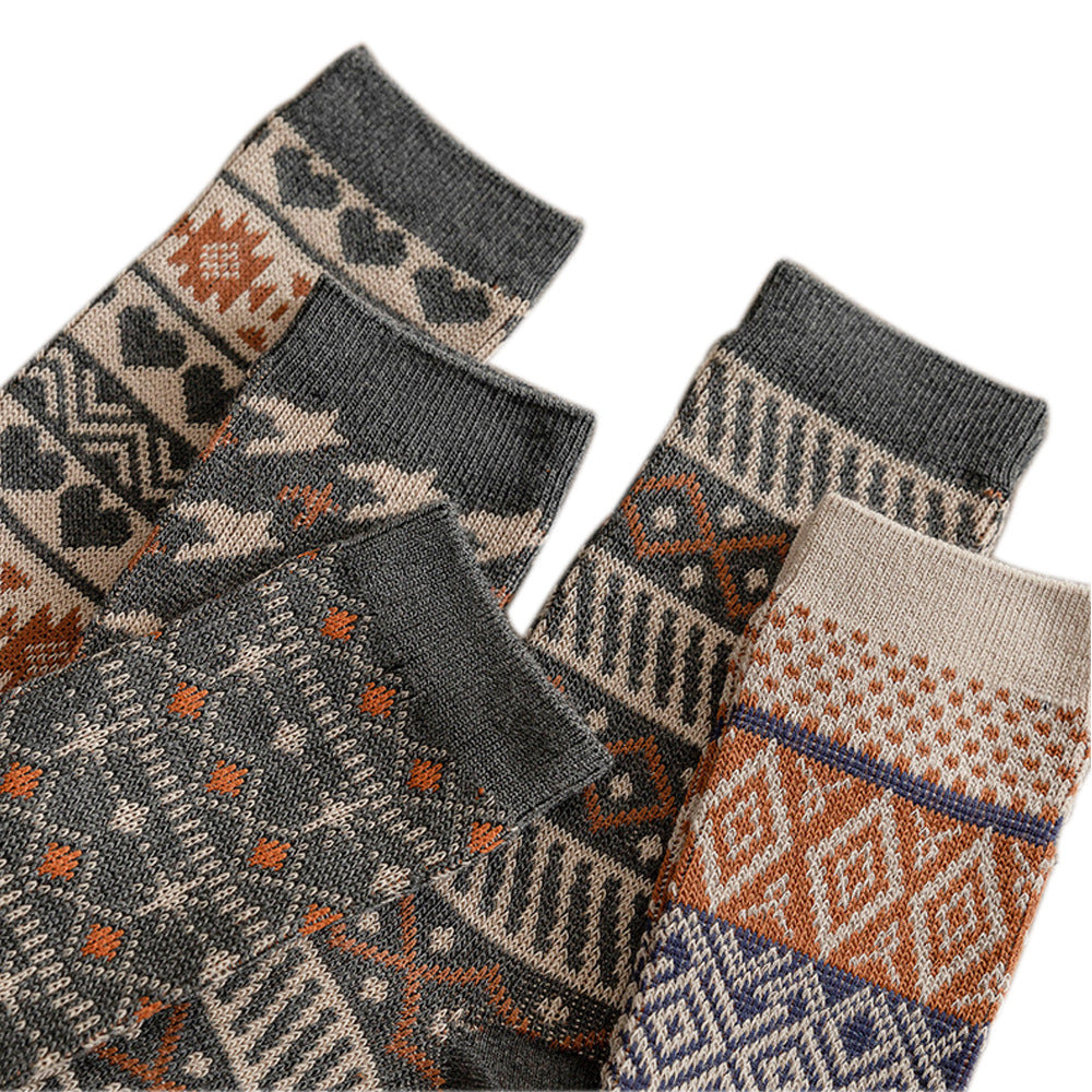 Vintage Ethnic Double Needle Mid-Calf Socks Warm N6H035