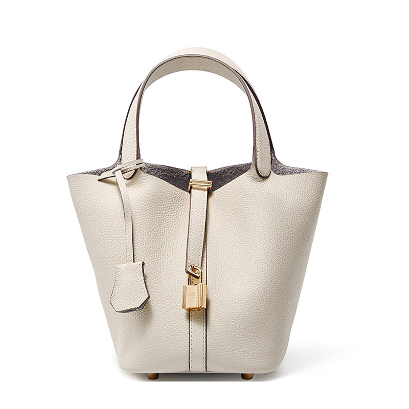 Genuine Leather Bucket Bag Handheld Shoulder Purse N6F148
