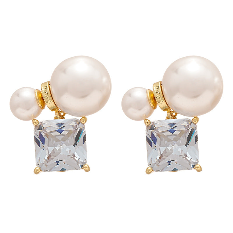 Zircon Pearl Square Stud Earrings Women N6H154
