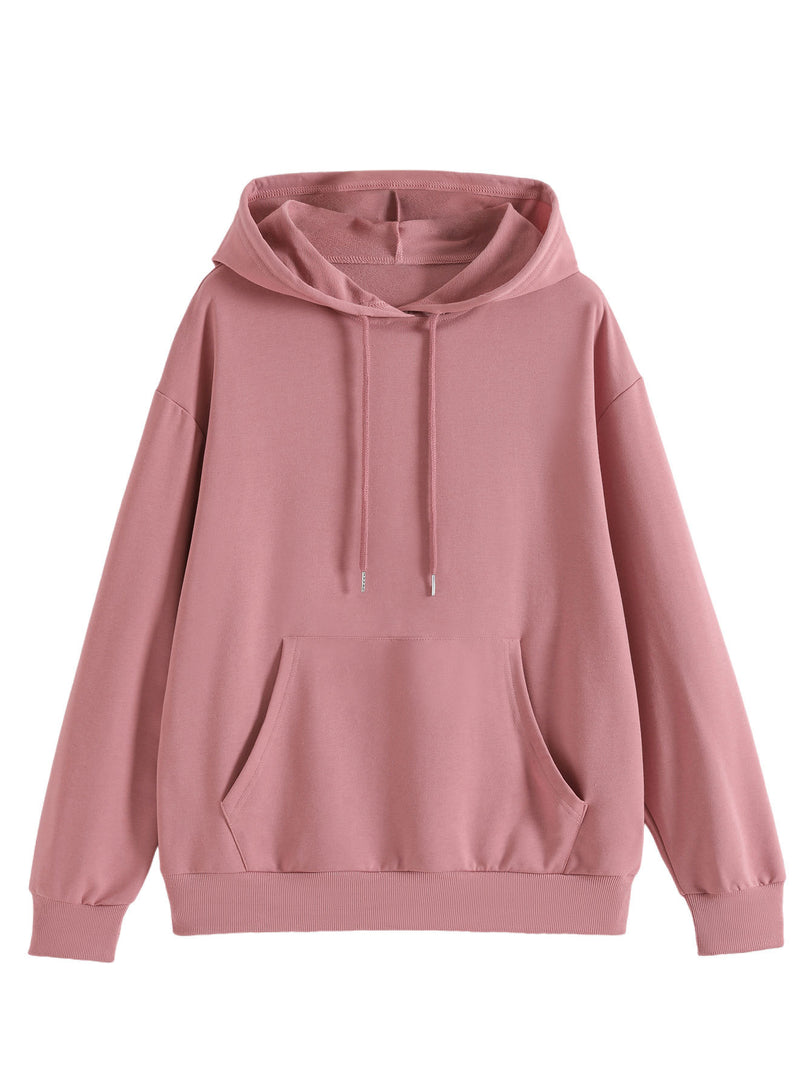 Solid Color Hoodie Women Cotton Loose Fit Long Sleeve N6H047