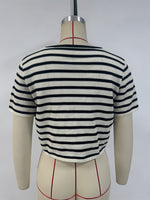 Load image into Gallery viewer, Striped Tie-Front Knit Cardigan Short Sleeve  N6G174