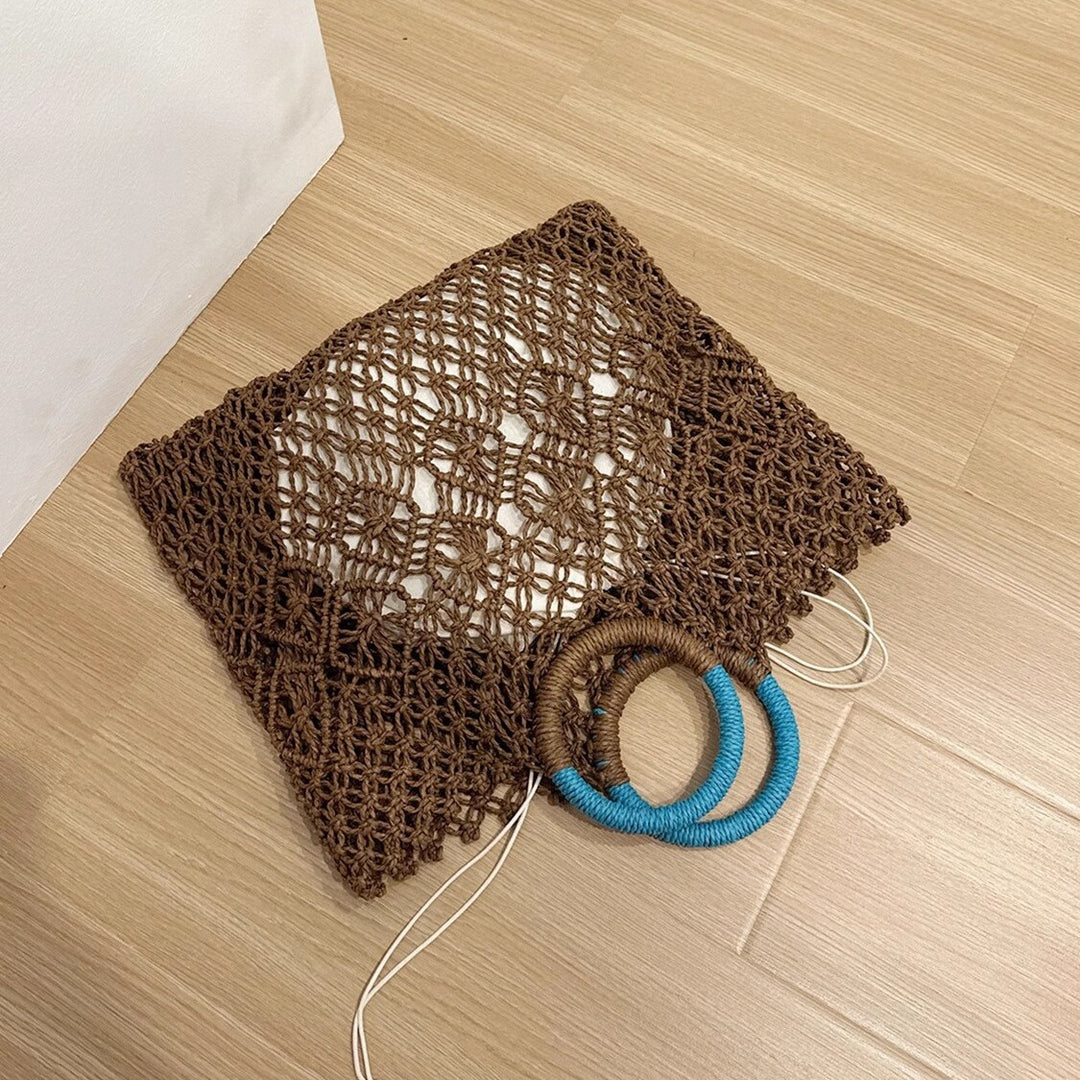Openwork Paper Fiber Beach Tote Dark Brown  S5P275