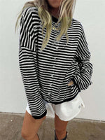 Load image into Gallery viewer, Street Style Striped Knit Cardigan Long Sleeve Women N6G286