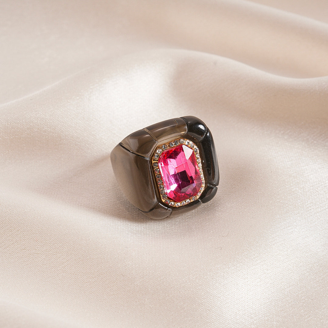 Womens Vintage Rhinestone Hexagon Resin Ring N6K191
