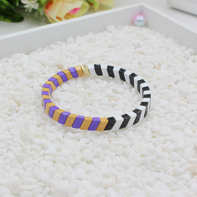 Geometric Links Cuff Enamel Steel Elastic Adjustable S5P143