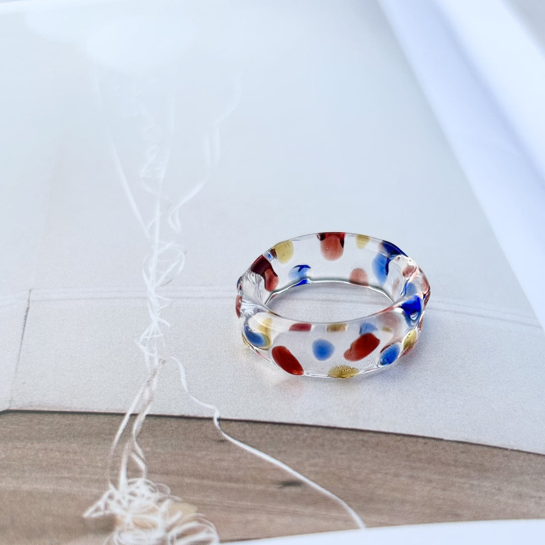 Handmade Liuli Rainbow Glass Ring Prism Dot N6G015