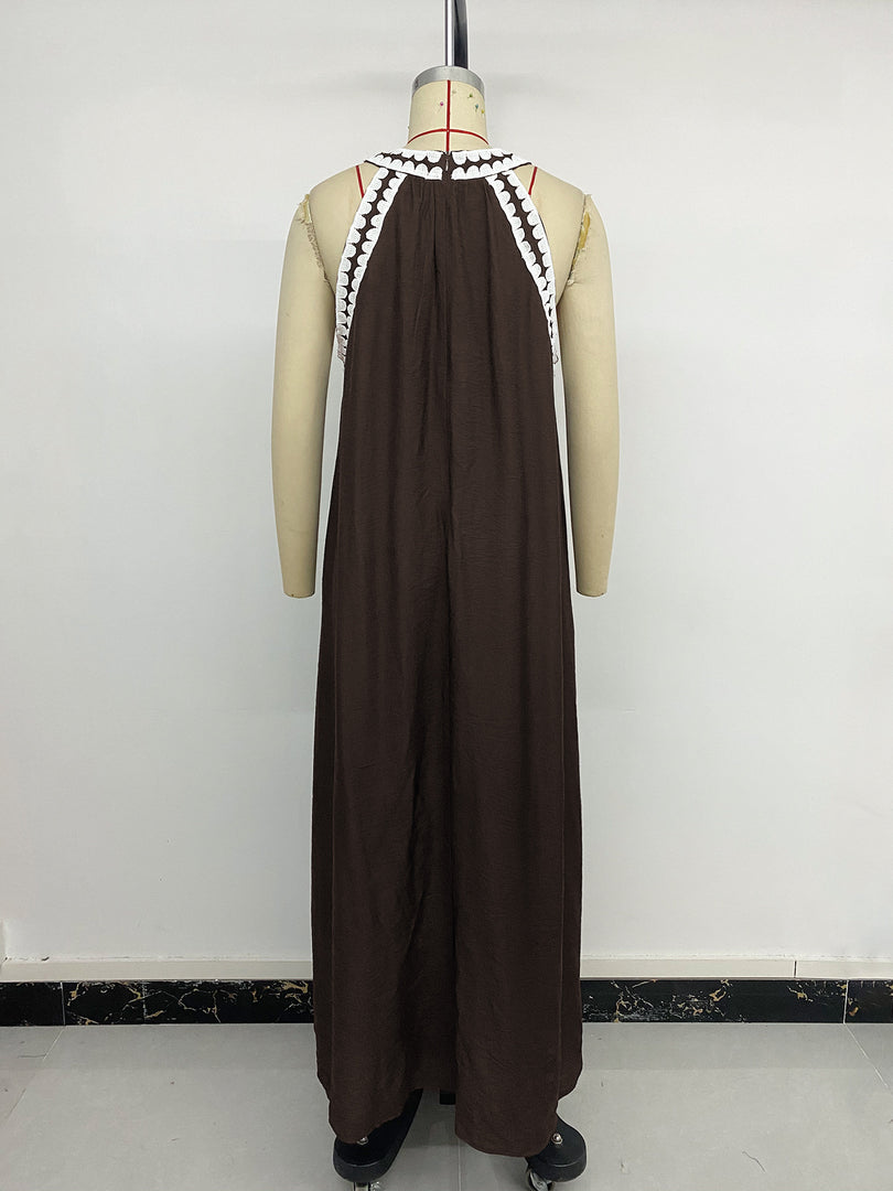 Halter Lace Panel Maxi Dress Women Vacation N6C257