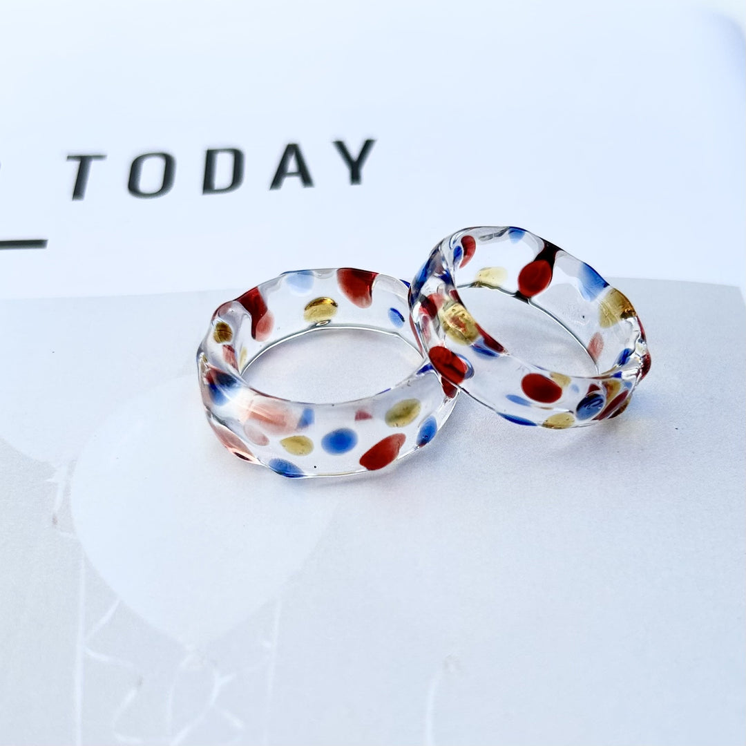 Handmade Liuli Rainbow Glass Ring Prism Dot N6G015