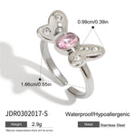 Load image into Gallery viewer, Pink Zircon Butterfly Ring Steel 18K Gold S5P027