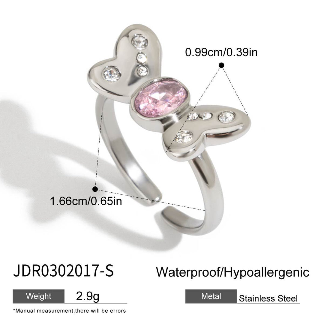 Pink Zircon Butterfly Ring Steel 18K Gold S5P027