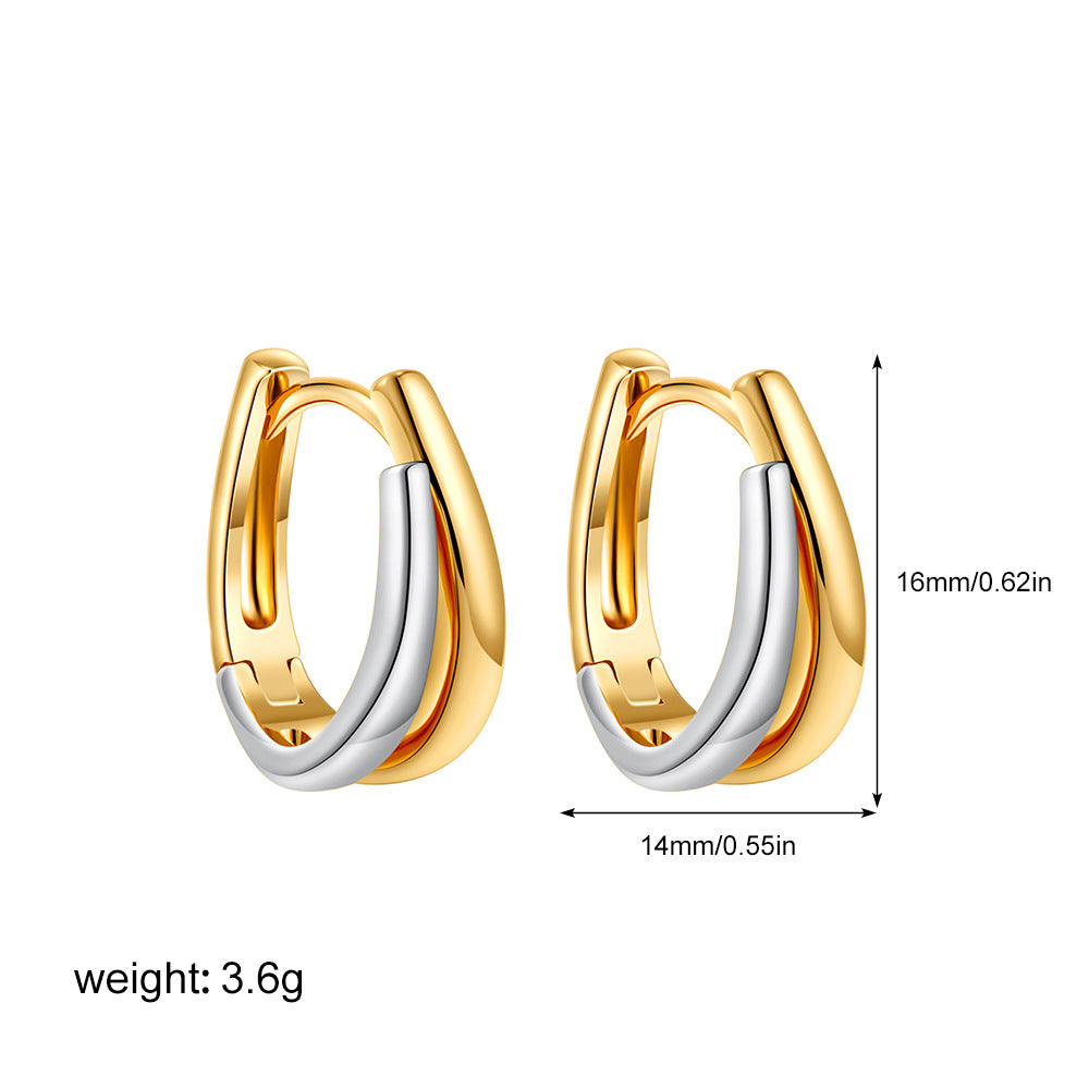 Two-tone Geometric U-Shape Ear Cuff Gold Plated  N6C182