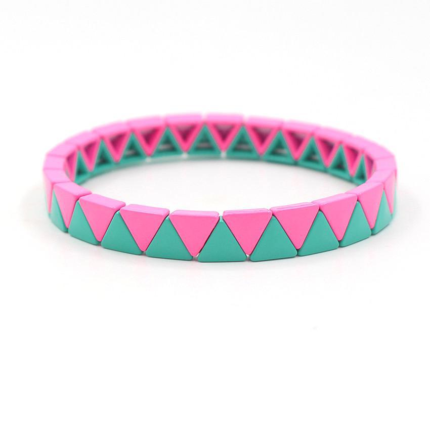 Rainbow Triangles Bracelet Modular Gold Enamel S5P050