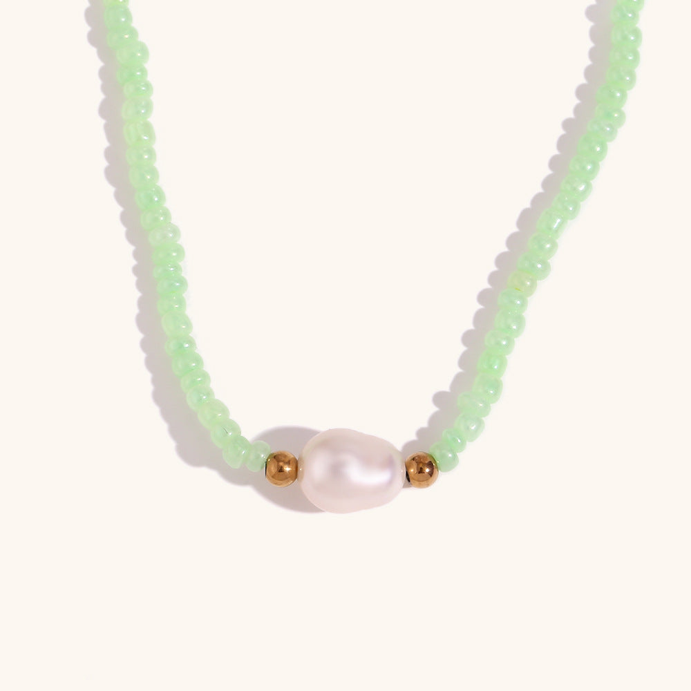 Freshwater Pearl Strand Necklace Seed Beads S5P235