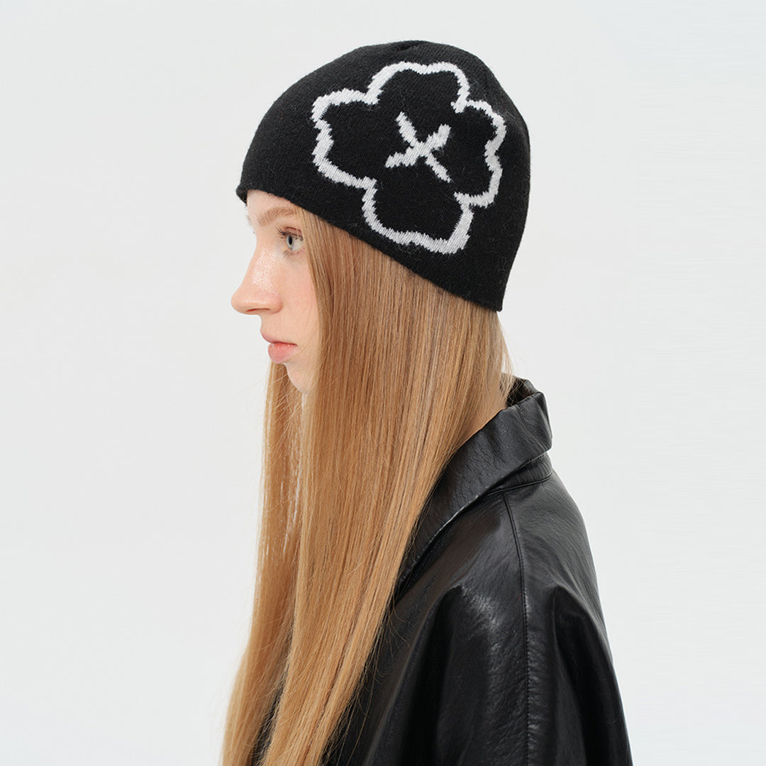 Jacquard Wool Blend Knit Beanie Women Eco-Friendly N6H212