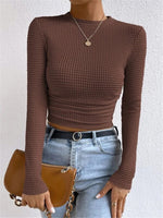 Load image into Gallery viewer, Fitted Checkered Long Sleeve Ruffle T-shirt Women N6C323