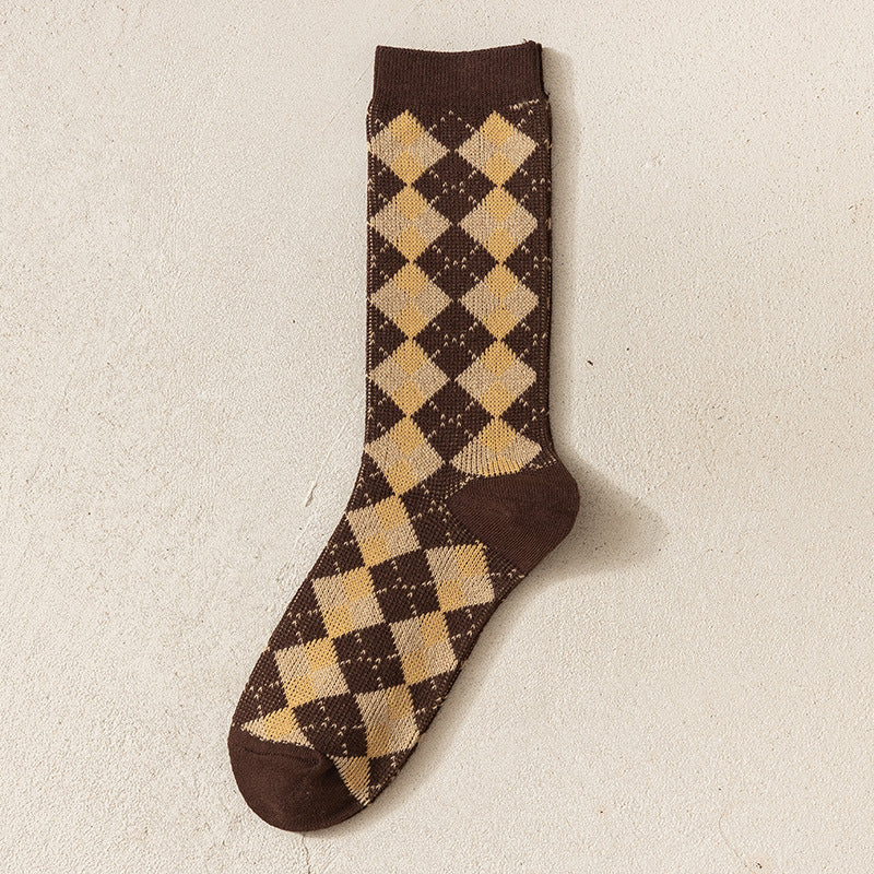 Double Needle Seamless Diamond Long Socks Women N6H030