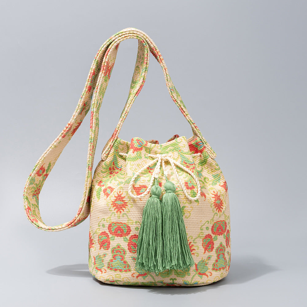 Bohemian Canvas Bucket Shoulder Bag Women N6C305