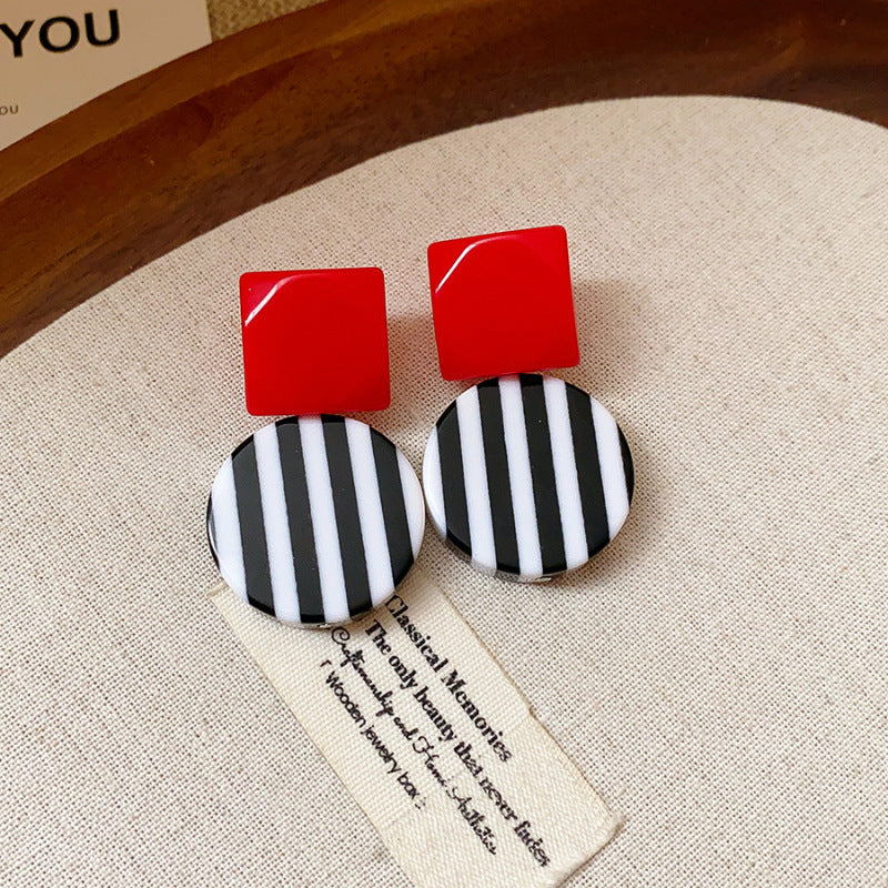 Womens Contrast Striped Round Resin Stud Earrings N6K167