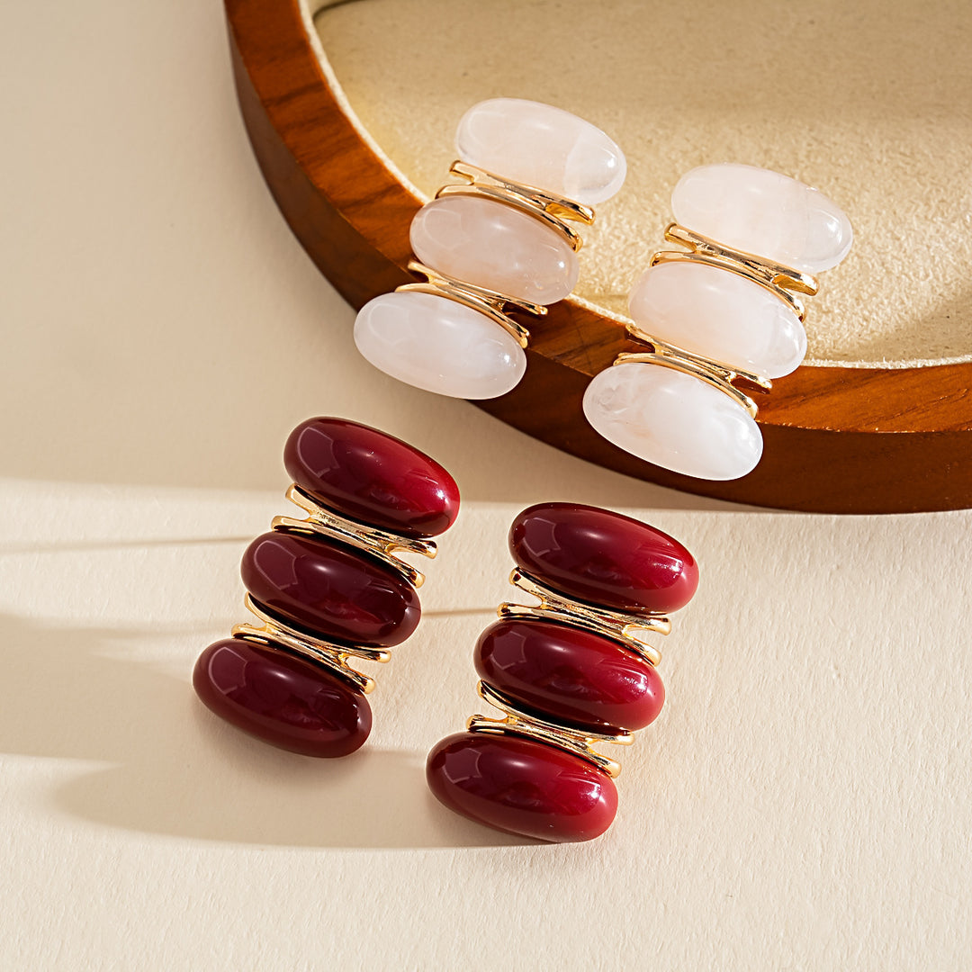 Resin Ombré Oval Steel Stud Earrings Minimalist N6H096