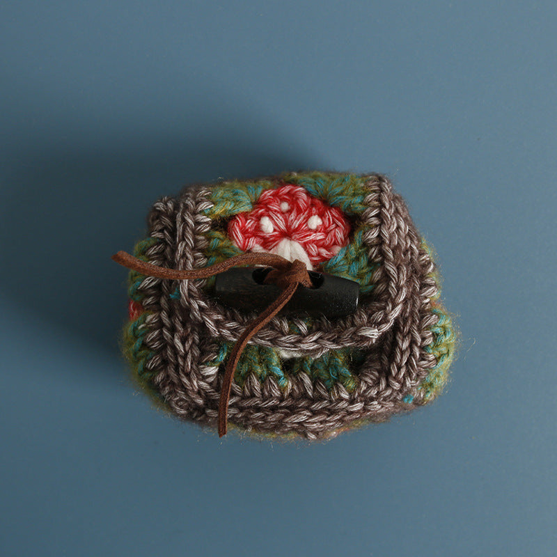 Crochet Mushroom Earphone Case Square Mini Pouch N6G046