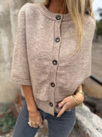 Load image into Gallery viewer, Cape Knit Cardigan Round Neck 3/4 Sleeve Ruffle Hem N6G284