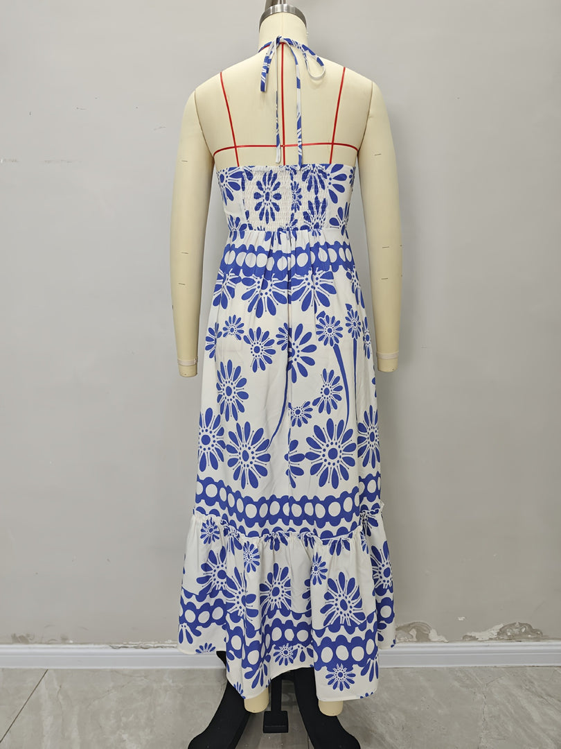 Ethnic Print Off-Shoulder Cross Beach Dress Women N6C255