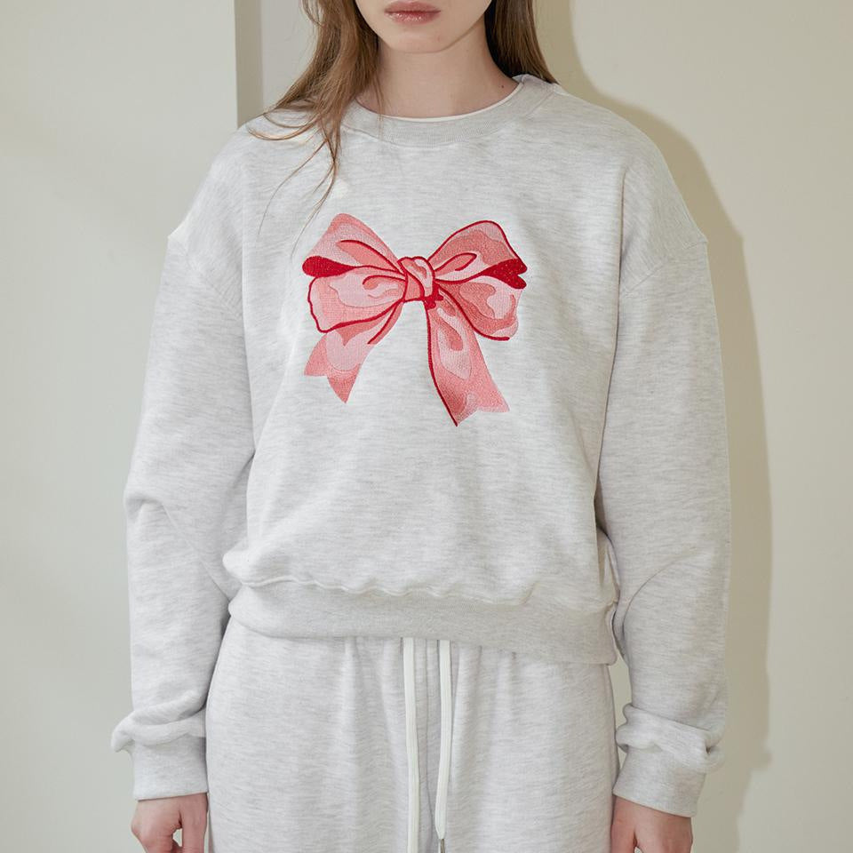 Bow Embroidery Relaxed Long Sleeve Womens Sweatshirt N5A040