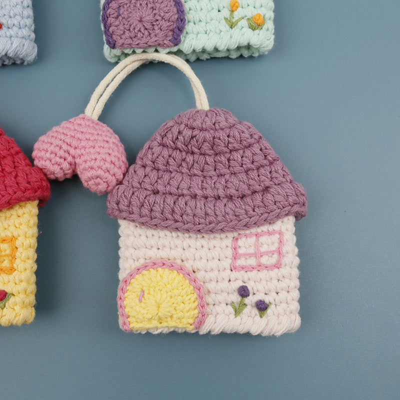 Sweet Hand Crochet Colorful House Key Case Yarn Charm N6G044