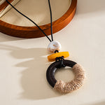 Load image into Gallery viewer, Leather Cord Resin Wood Round Pendant Necklace N6H140