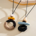 Load image into Gallery viewer, Leather Cord Resin Wood Round Pendant Necklace N6H140