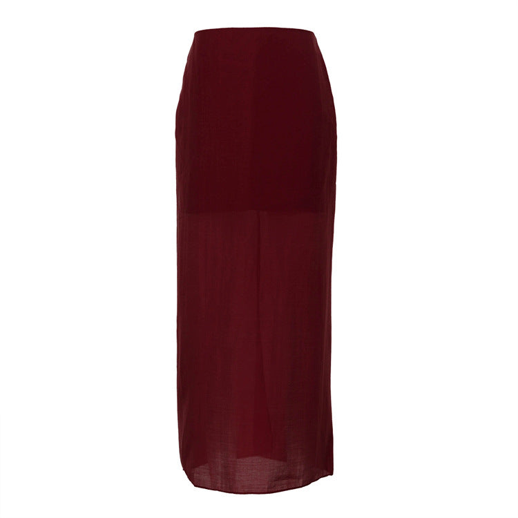 Double Layer Sheer Tulle Pencil Skirt High Waist Slit N6C195